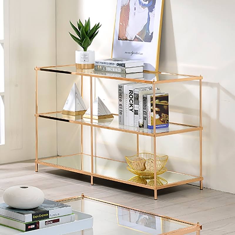 Metal and Clear Glass Top Console Table in Champagne J429158