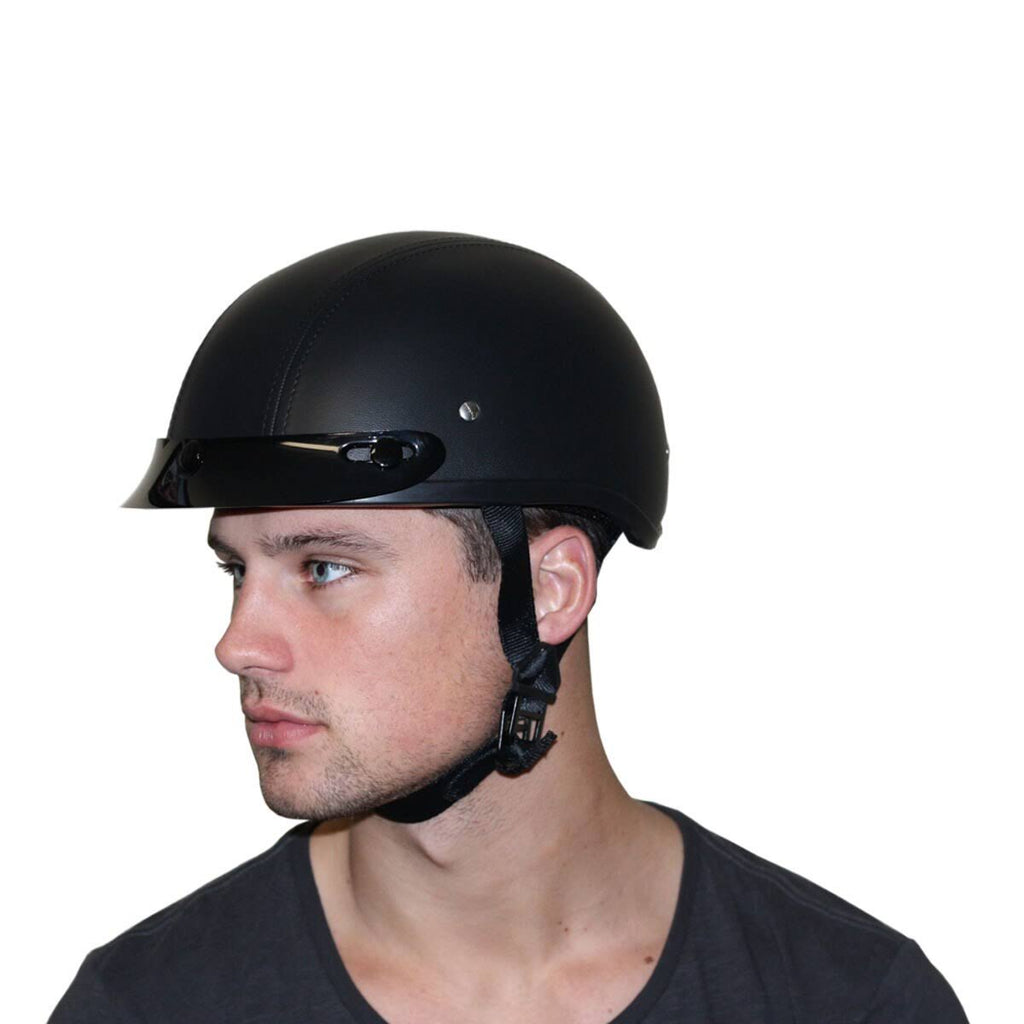Skull Cap Helmet with Visor Leather Covered V40562