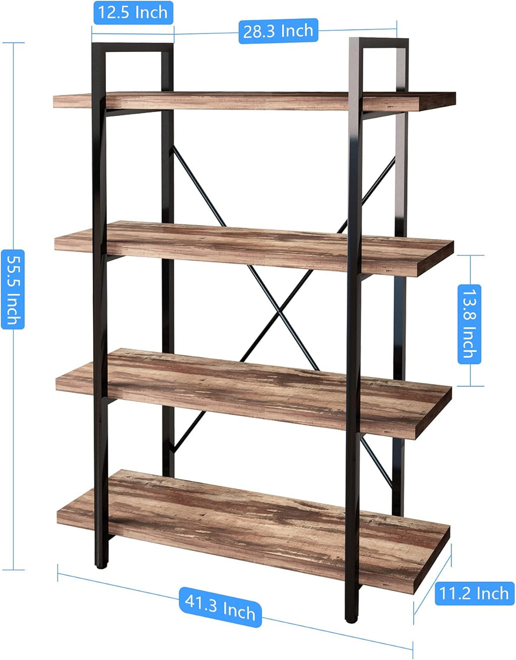 5-Tier Vintage Brown Metal and Wood Bookshelf X71077