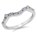 14K White Gold Blue Sapphire & White Diamond Wedding Band A4389