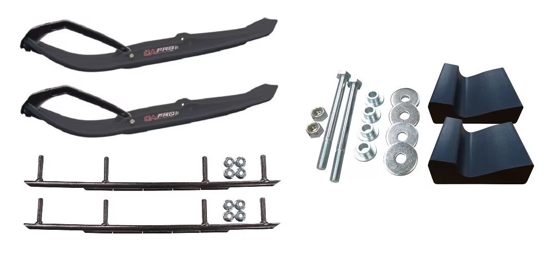 Black MTX Snowmobile Skis with 10" Round Bars Complete Kit T407