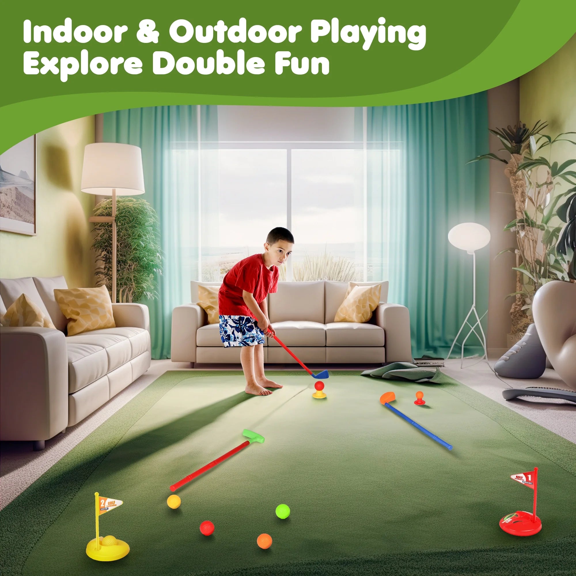 Kids Golf Set with 8 Balls, 4 Golf Sticks, 2 Practice Holes D42554