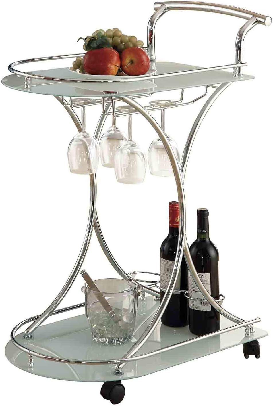 Chrome and White Serving Cart with 2 Frosted Glass Shelves L878592