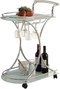 Chrome and White Serving Cart with 2 Frosted Glass Shelves L878592
