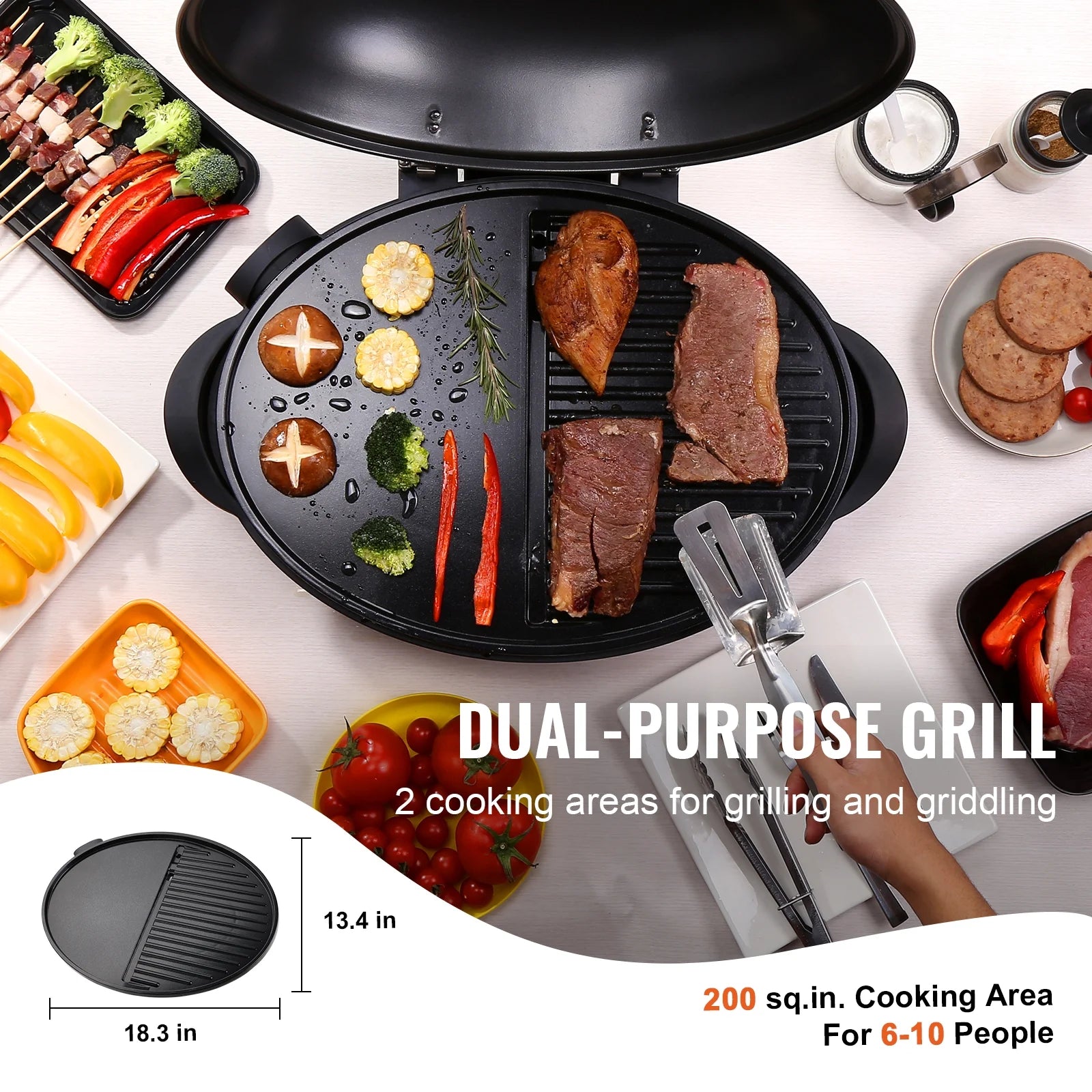 1800W Electric Grill with 2 Zone Grilling Surface C41691