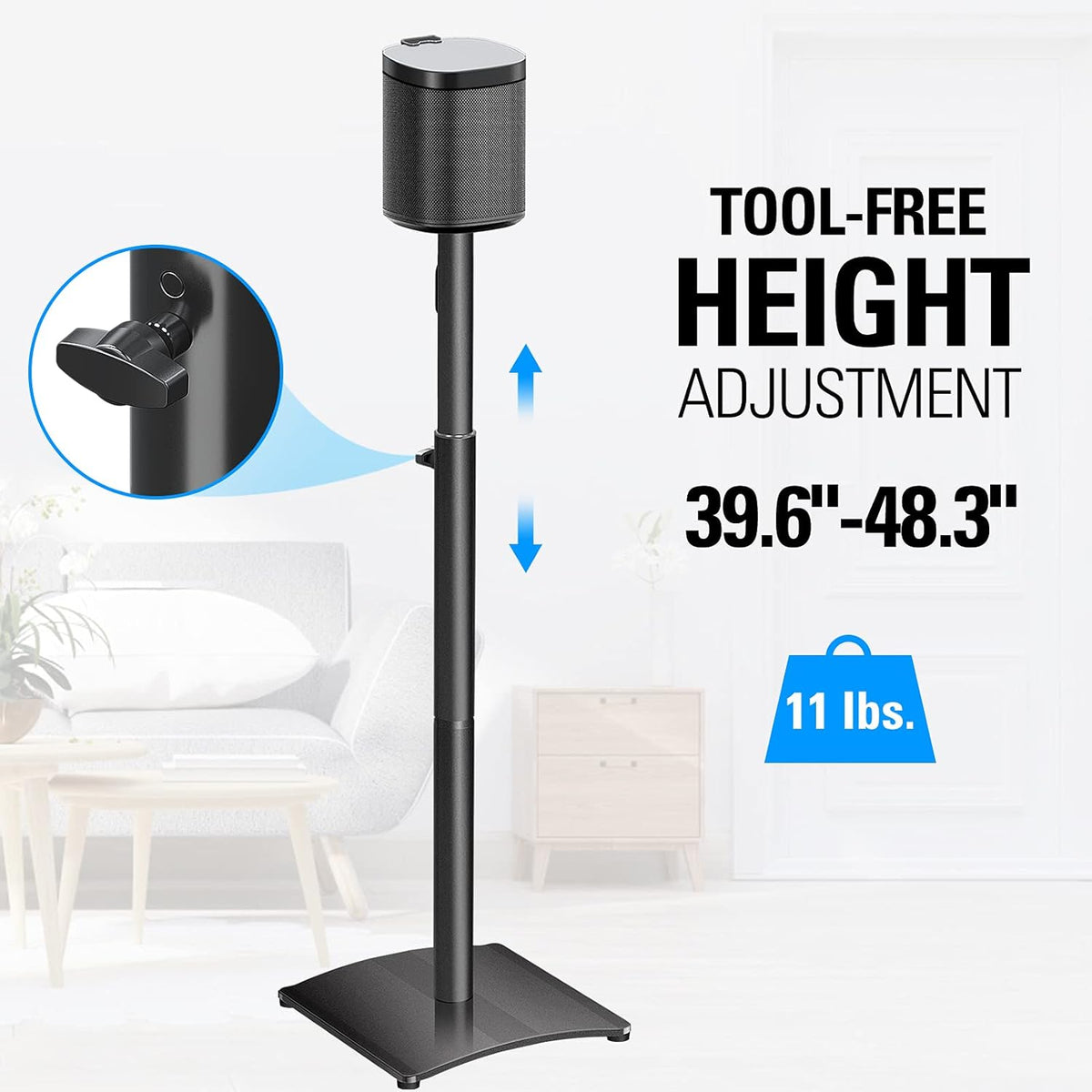 Speaker Stand with Cable Management, Height Adjustable 39.6"-48.3", Pack of 2 Q174742