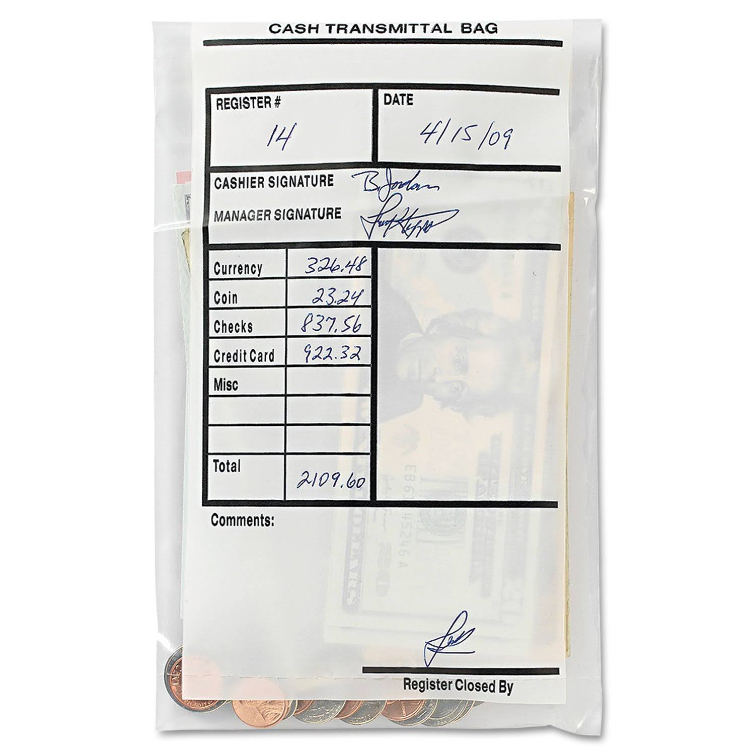 Self-Sealing Clear 6 x 9 Cash Transmittal Bags F608629