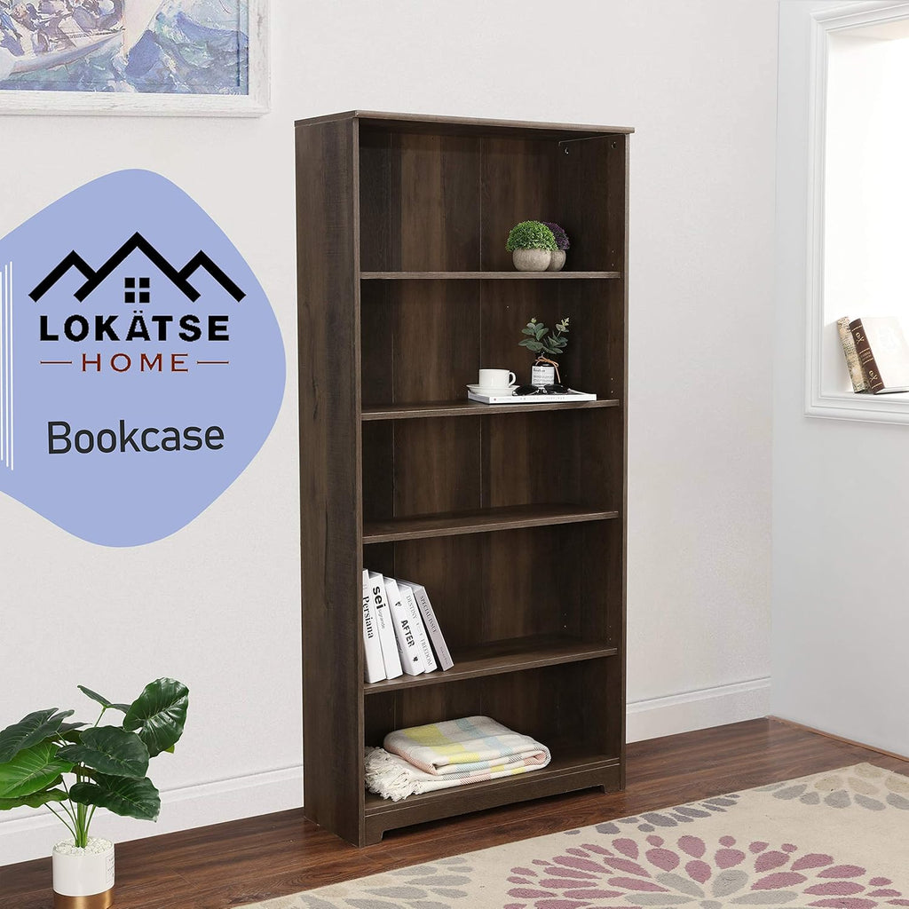 Gray 5-Shelf Wooden Bookcase T971