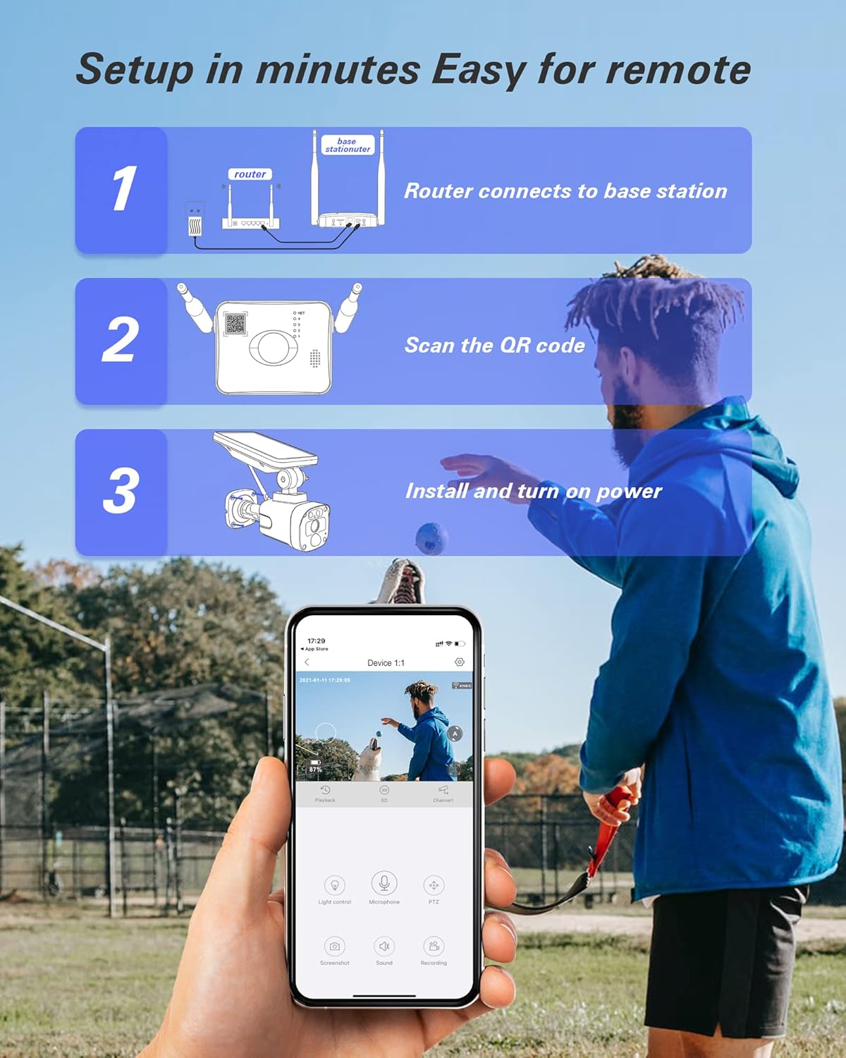 3MP Solar Security Camera System Wireless Outdoor WiFi with 2-Way Audio Night Vision IP65 Waterproof (Includes Base Station & 3 Solar Cameras) P899