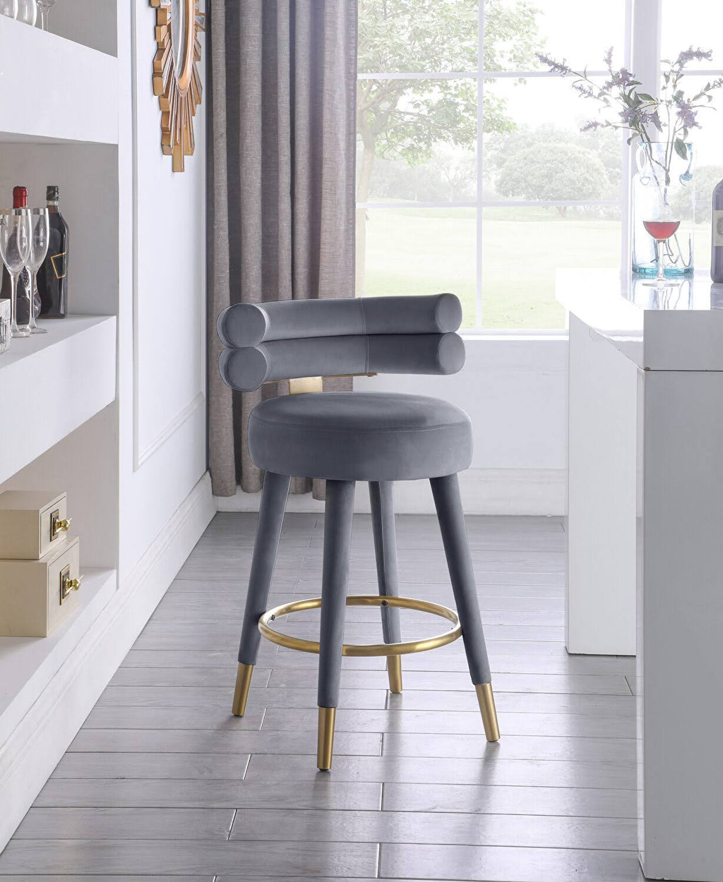 Gray Velvet Counter Stool (Set of 2) M88705