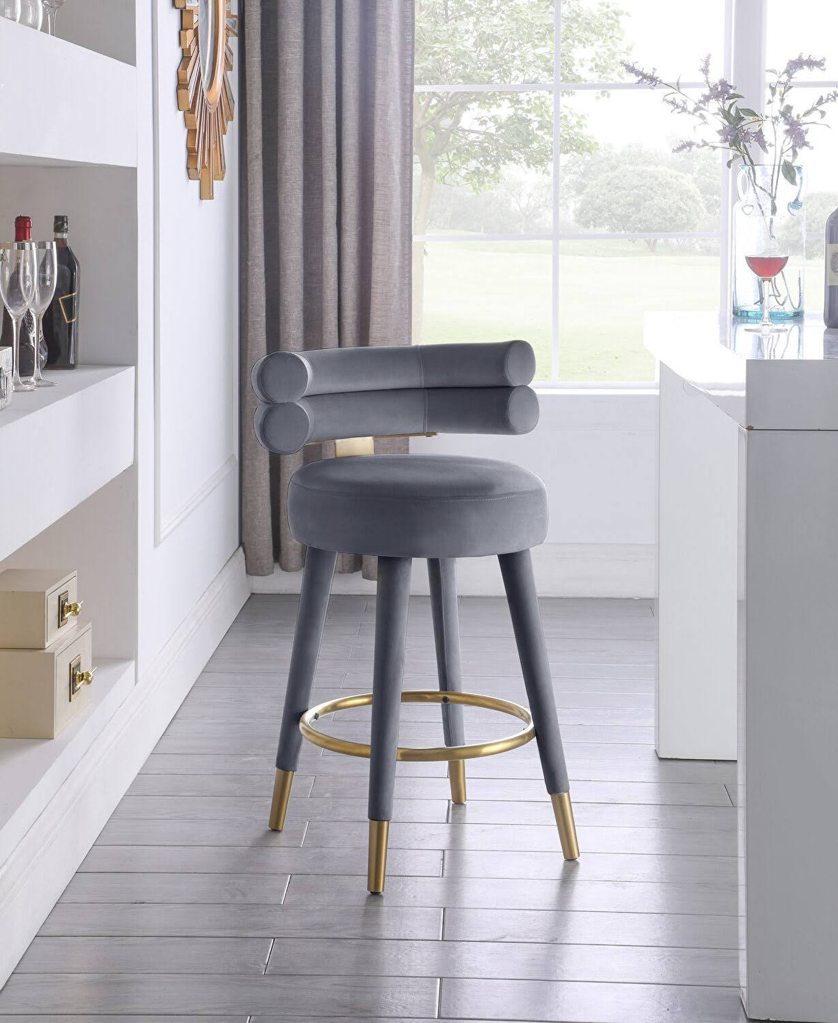 Gray Velvet Counter Stool (Set of 2) M88705