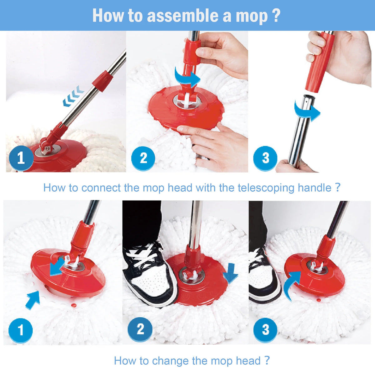 Red Spin Mop and Bucket System with Wringer Set T360520