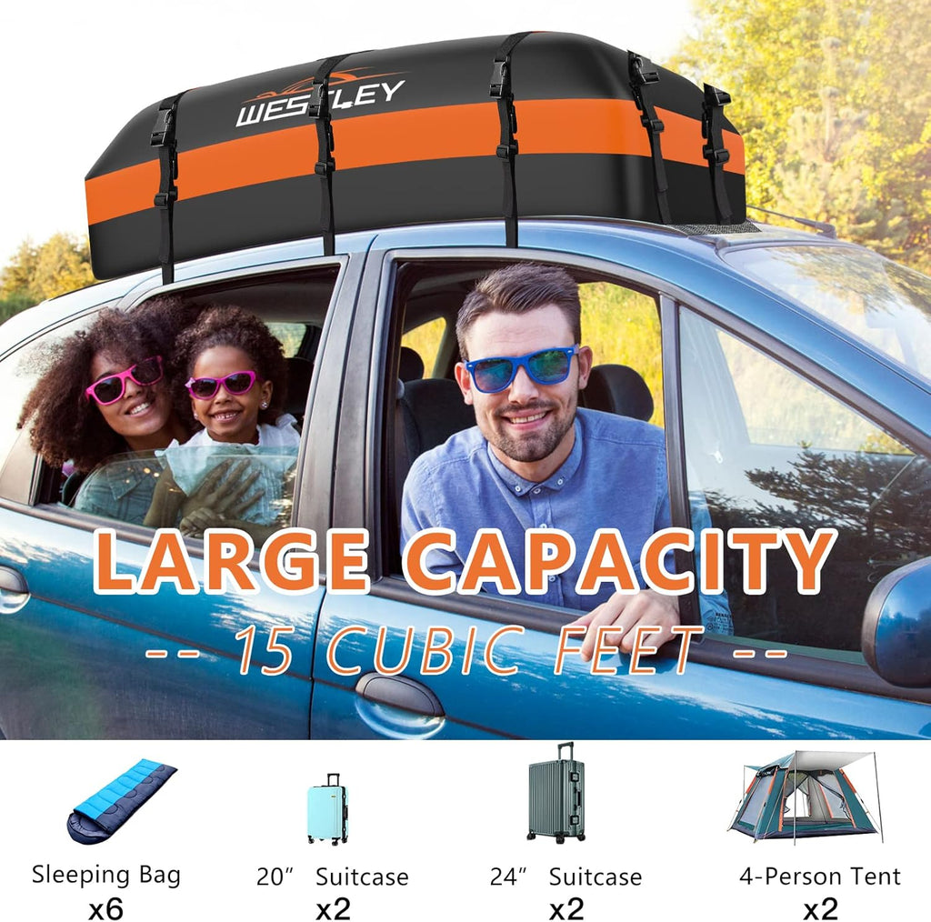 15 Cubic Feet Waterproof Rooftop Cargo Carrier with Storage Bag V6462