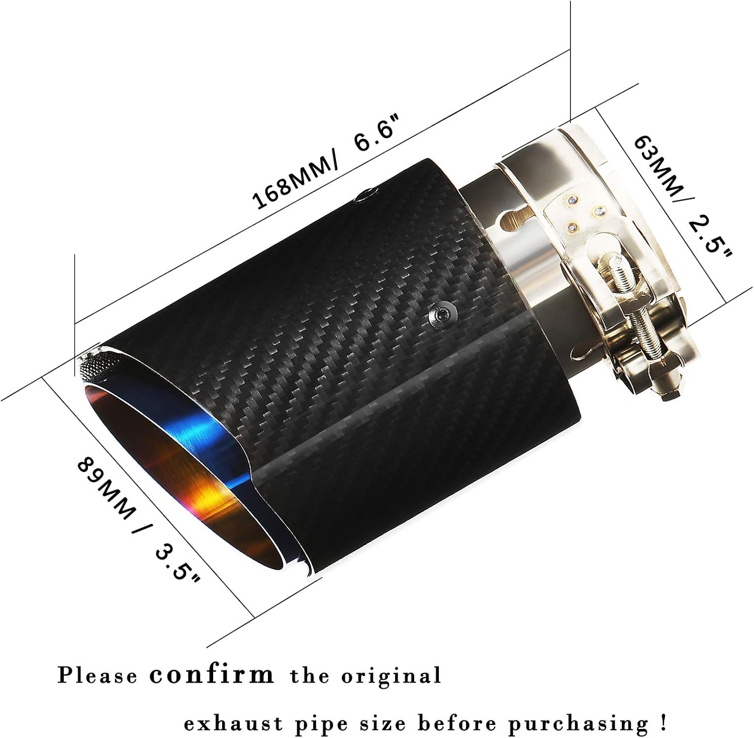 2.5 Inlet Exhaust Tip Muffler Stainless Steel and Glossy Carbon Fiber Car Tail Pipe, Outlet 89mm Pack of 2 U397