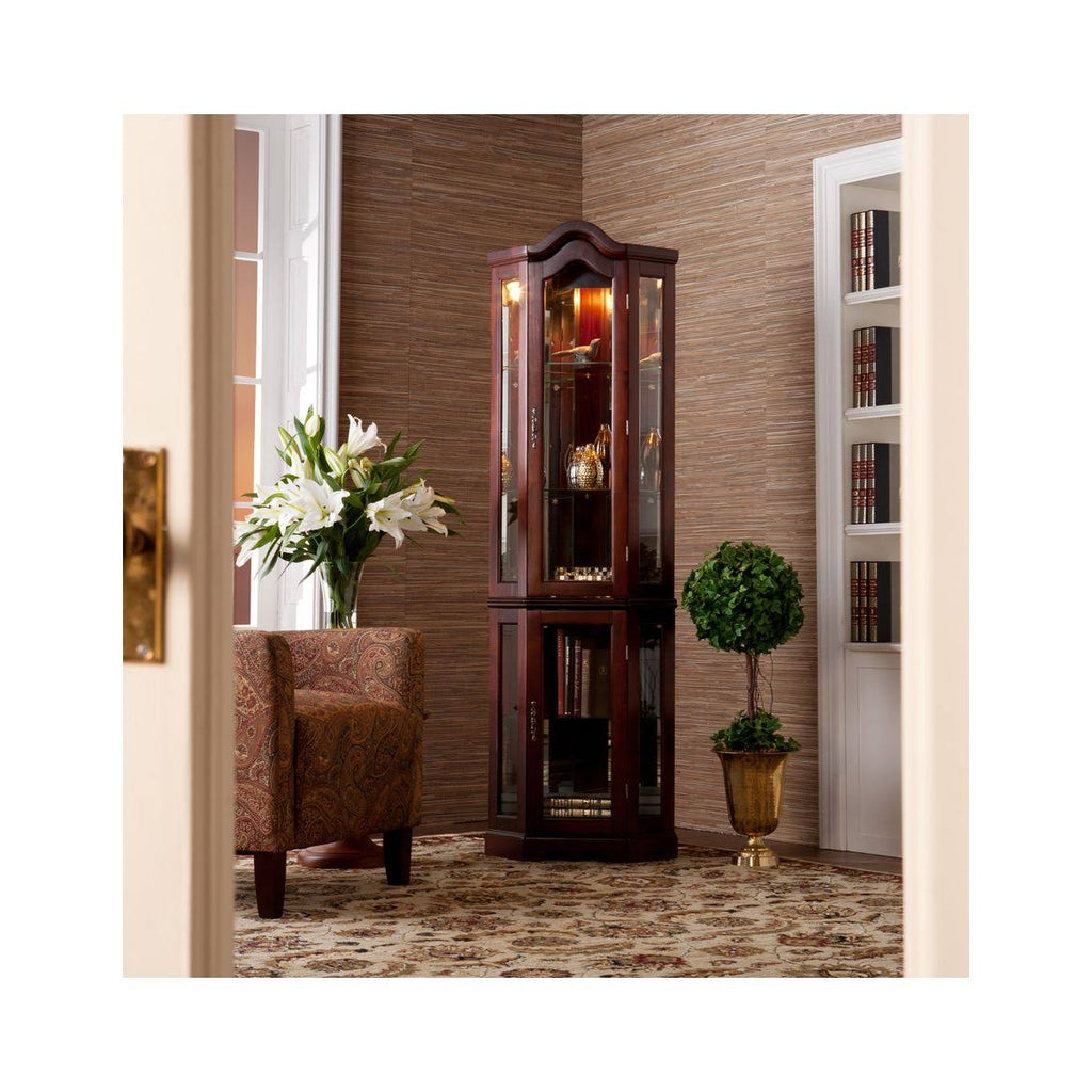 Lighted Corner Curio Cabinet Mahogany V41023