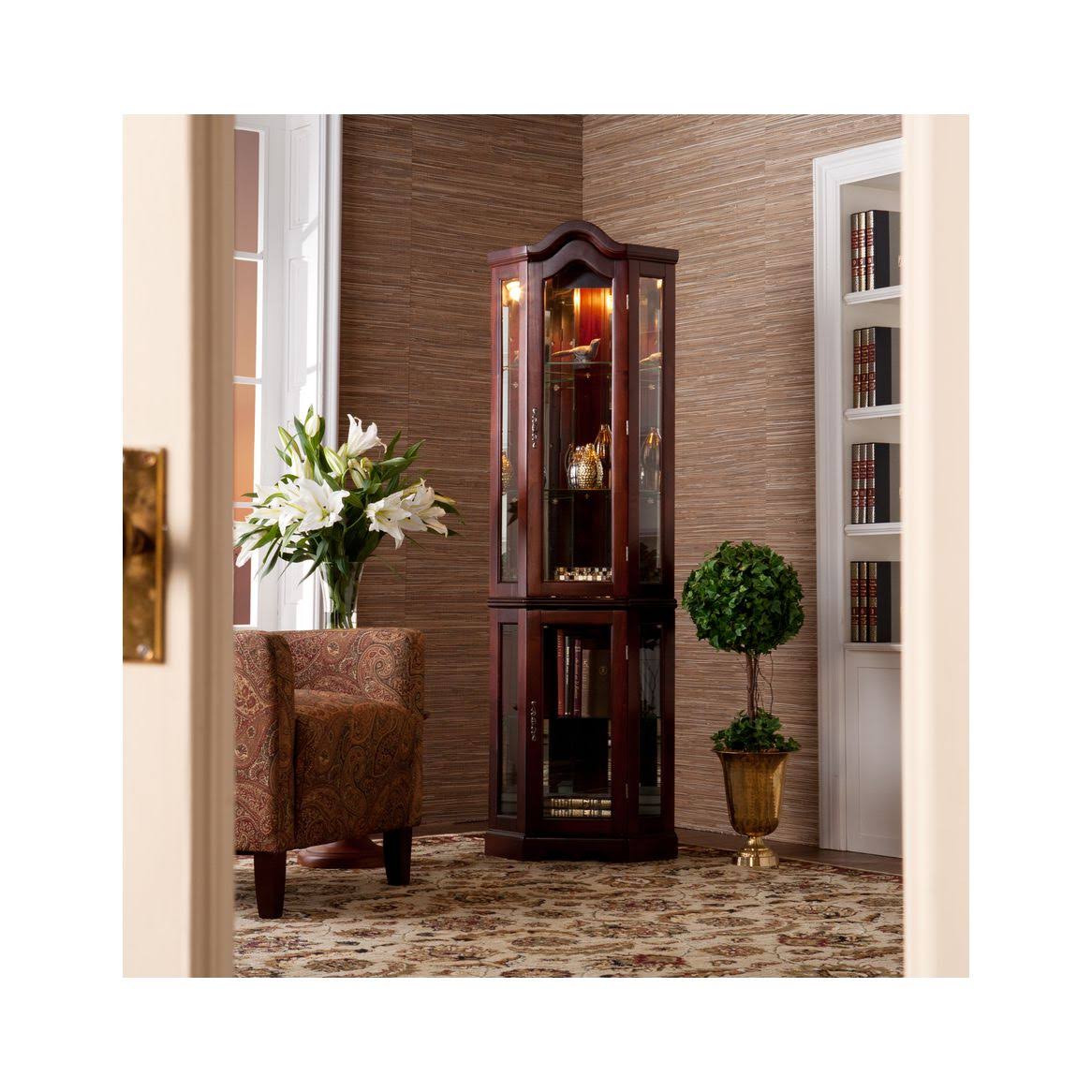 Lighted Corner Curio Cabinet Mahogany V41023