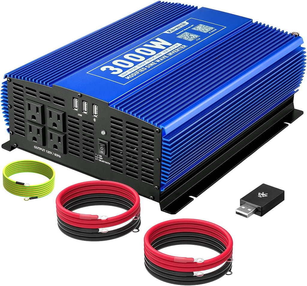 3000W Power Inverter DC12V to 110V AC Car Inverter with 4AC Outlets 2USB Port E6688