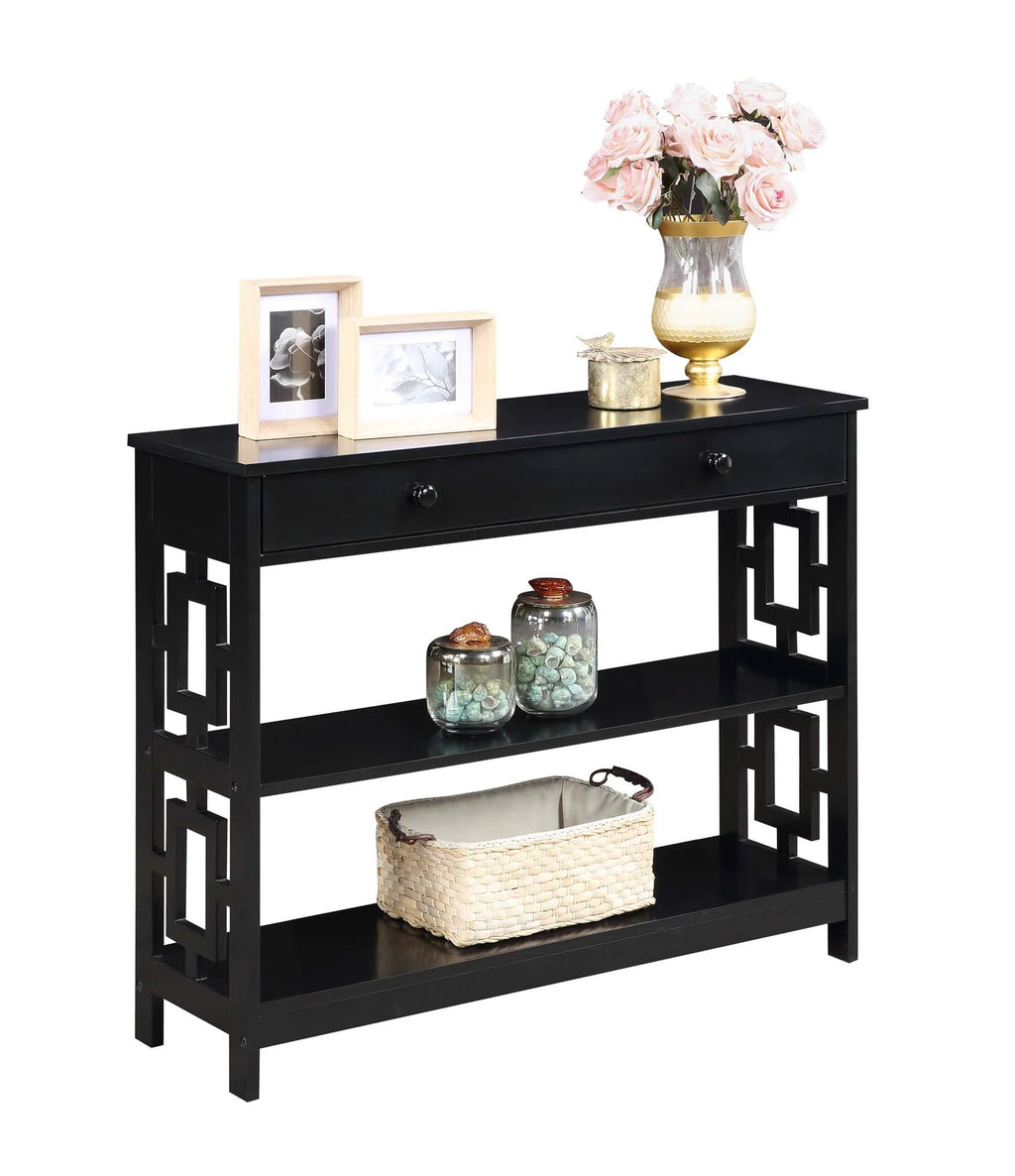 One-Drawer Console Table in Black Wood Finish F554428