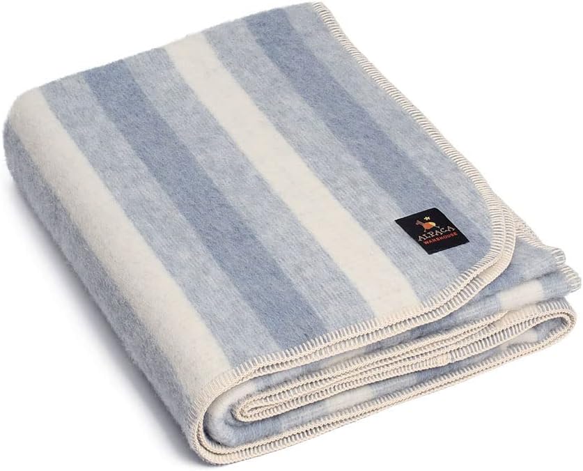 Twin Soft Gray Ivory Alpaca Wool Blanket with Whipstitch Trim O777