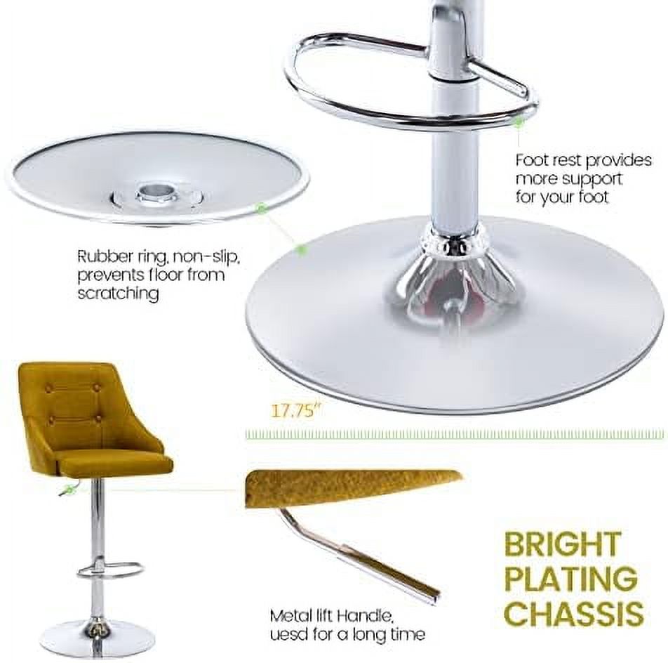 Yellow Adjustable Fabric Swivel Barstool with Back C3648